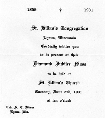 St. Killians Diamond Jubilee Mass card - Image obtained from Bill Zarnstorff